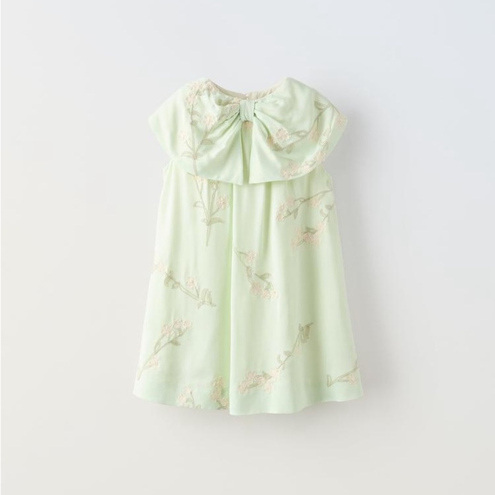 Zara Girls Embroidered Dress with Bows 2 Years